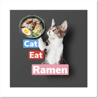 Cat eating ramen Posters and Art